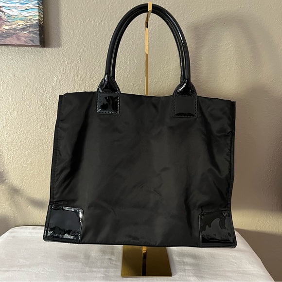 Tory Burch Ella Patent Nylon Tote Large In Black - Picture 6 of 17